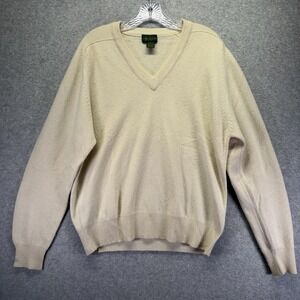 Neil Martin Sweater Mens Large White 100% Cashmere V-Neck Knit Pullover Classic